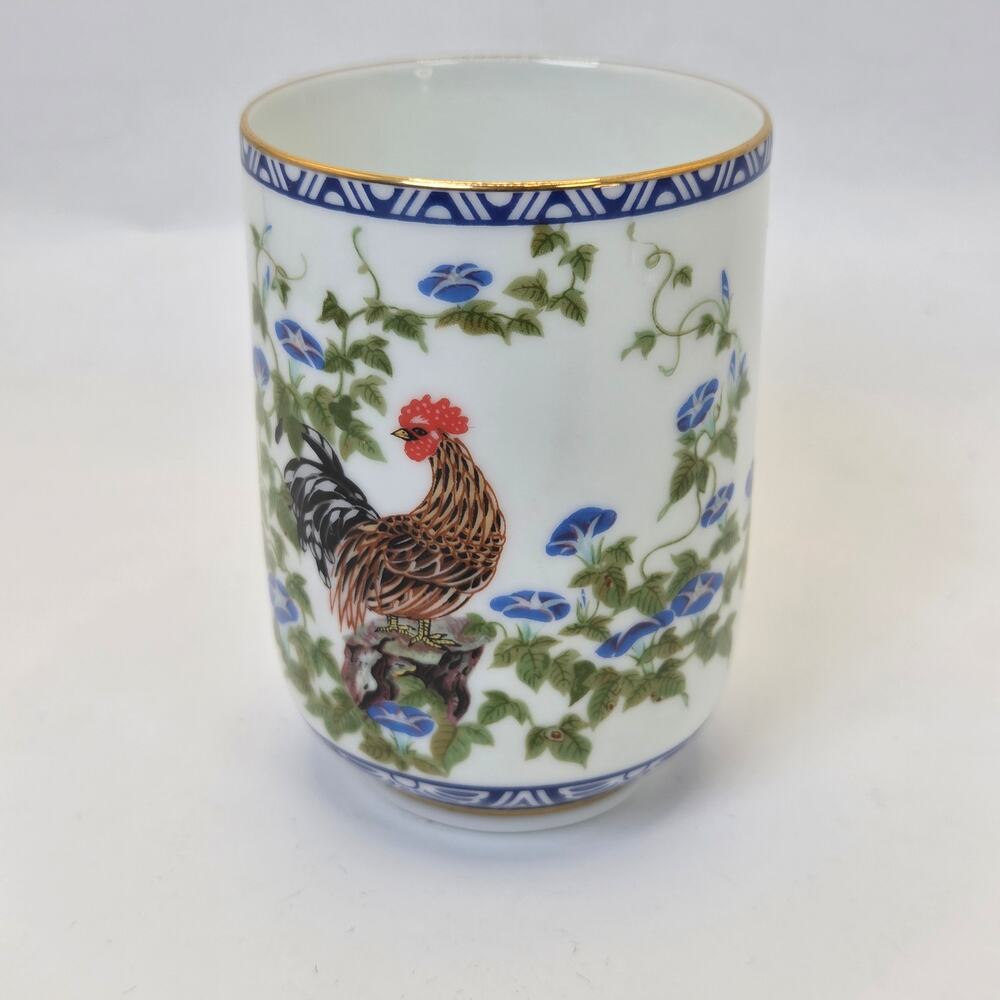 Franklin Porcelain 1985 Rooster Morning Glories Flower Bird Series Cup Japan